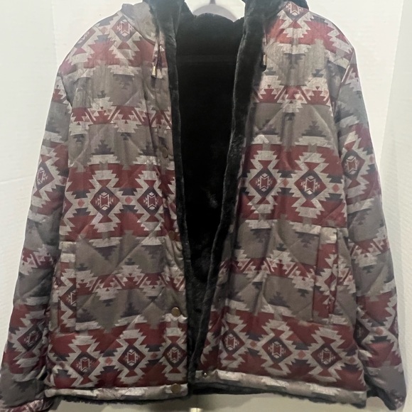 Pendleton Ladies’ Hooded Reversible Faux Fur/Native-Inspired Aztec Jacket - Picture 10 of 14